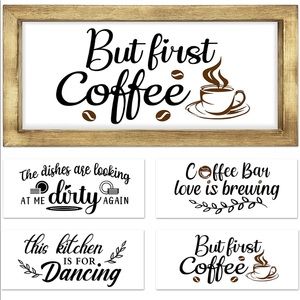 NEW! Pine Wood Coffee Bar Decor Farmhouse Wall Sign Four Interchangeable Sayings